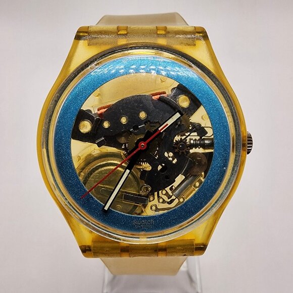 Swatch Watch GK113‎ Blue Disc Model Swiss Quartz Movement Vintage 1988 Skeleton - Picture 1 of 16